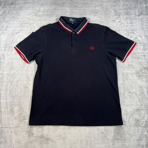 Fred Perry Shirt Mens XL Navy Blue Slim Fit Polo Twin Tipped M3600 Short Sleeve
